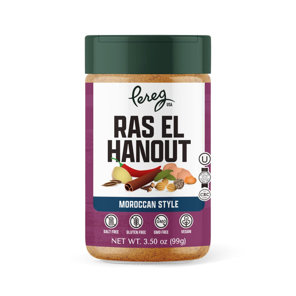 Pereg Ras El Hanout jar front, premium Moroccan seasoning for rich, aromatic meals.