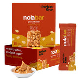 Perfect Keto Nola Bars peanut butter packaging: convenient gluten-free snack for busy mornings.