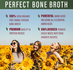 Closeup of low-sodium broth powder emphasizing pure, single-ingredient chicken bones.