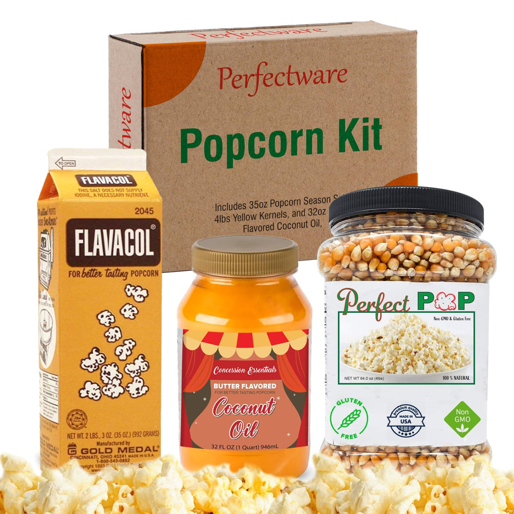 Perfectware Popcorn Kit with season salt enhances cinema-style flavor.