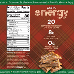 Perk Energy Drink Mix scoop showing protein boost for quick workouts