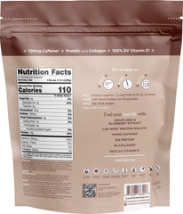 Perk Energy + Extra Protein Powder chai latte pour conveys creamy mix and ready-to-drink convenience.