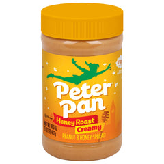 Peter Pan Honey Roasted Peanut Butter Jar shows creamy texture for easy spreading.