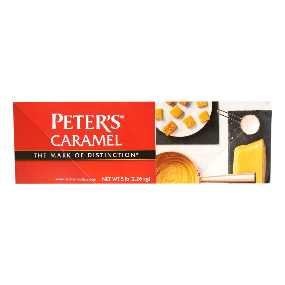 Peters Chocolate caramel block melting to dip apples for homemade caramel apples.