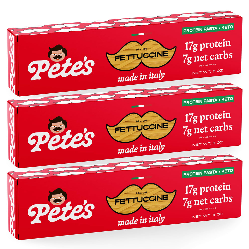 Pete's Pasta fettuccine 8oz pack on board for quick weeknight meals.