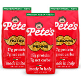 Pete's Pasta penne low-carb protein pasta in an 8oz pack for keto meals.