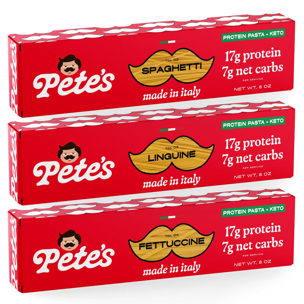 Pete's Pasta spaghetti 3-pack front view, ideal for quick weeknight dinners.