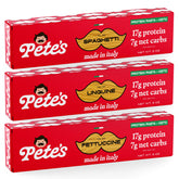 Pete's Pasta spaghetti 3-pack front view, ideal for quick weeknight dinners.