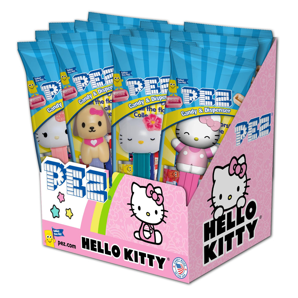 PEZ Hello Kitty dispensers pack on display, ideal for gifting and playful snacking.