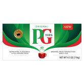 PG Tips Original Black Tea box with tea bags in recyclable packaging for eco-conscious shoppers.