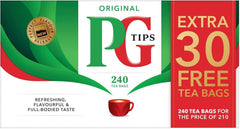 PG Tips tea bags 240-count pack for everyday brewing convenience.