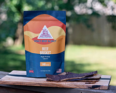 Chewy-crunch texture of Phillips Beef Crisps fatty brisket.