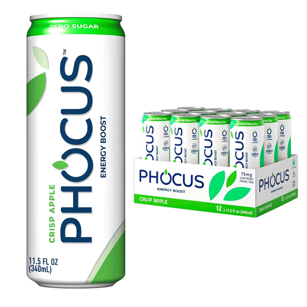 CLEAR CUT PHOCUS Crisp Apple bottle pour showing natural caffeine boost with zero sugar