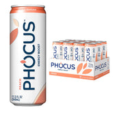 Phocus Peach sparkling water can with crisp flavor and caffeine boost.