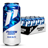 PHORM ENERGY Blue Blitz can close-up with natural caffeine from green tea