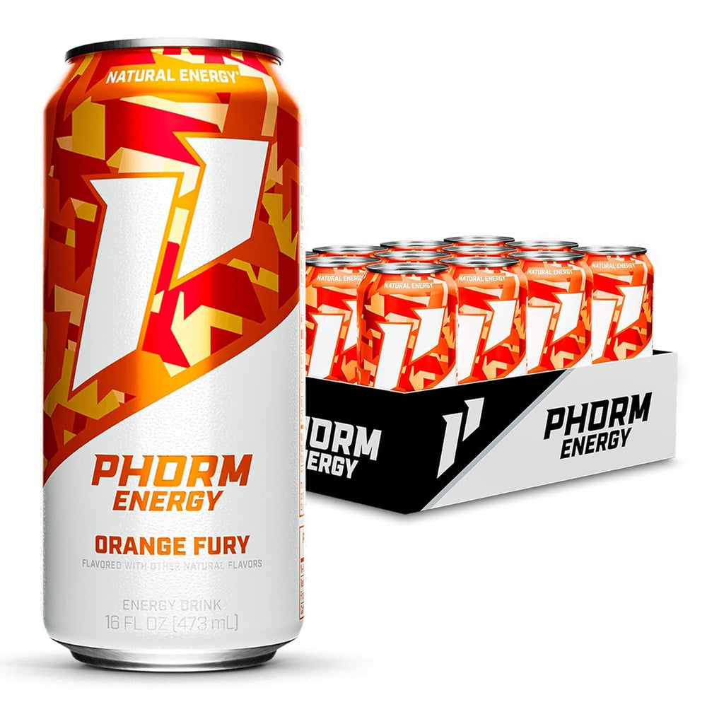 PHORM ENERGY Orange Fury can front view highlighting a sugar-free energy boost