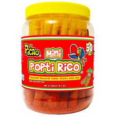 PiCAo tamarindo sticks pack close-up showing spicy-sweet coating for snacking.