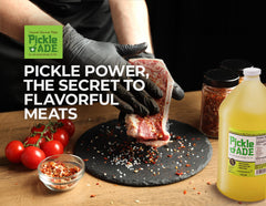 PickleAde Real Dill Pickle Juice Turmeric shown for cocktails and savory flavor enhancement.