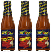 Pico Pica Mexican Hot Sauce bottle being poured to spice up meals.