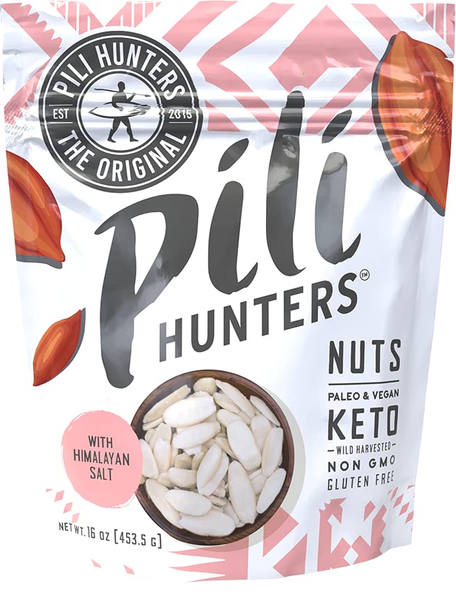 Pili Hunters wild sprouted Pili nuts in a 1 lb bag for keto snacks.