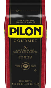 PILON gourmet whole bean espresso bag for cafe-quality at-home brewing.