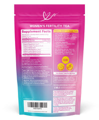 Pink Stork Fertility Tea sachets close-up with organic herbs.