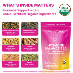 Pink Stork Organic Tea Ingredients label showing non-GMO botanicals.