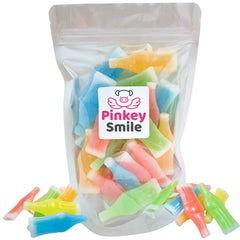 Pinkey Smile Wax Bottle Candy Drink with bite-sized bottles and fruity flavors for parties