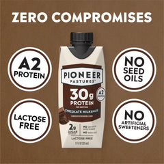 Pioneer Pastures A2 milkshake ingredients panel highlights no artificial sweeteners