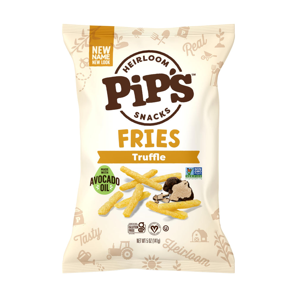 Pipcorn Fries Truffle 5 oz pack shot showcases real black truffle flavor