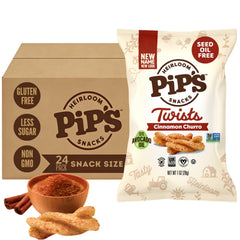 Pip's Heirloom Cinnamon Churro Twists packaging for on-the-go gluten-free snacking.