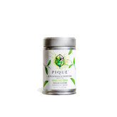 PIQUE Sun Goddess Matcha tin, vibrant ceremonial-grade powder for calm focus and energy.