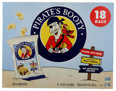 Pirate Brands aged white cheddar rice and corn puffs pack-shot ideal for on-the-go snacking