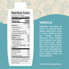 Pirq vanilla protein shake pour highlights smooth texture and plant-based protein benefits.