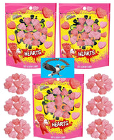 Pitching Pigeon SourPatch Hearts bag shows red and pink gummies for Valentine’s Day sharing