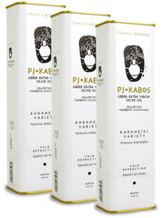 P J KABOS Harvest olive oil tin 3-pack for easy storage and gifting