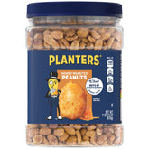PLANTERS Honey Roasted Peanuts jar closeup, premium snack ready for sharing.