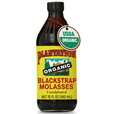 Plantation Blackstrap Molasses bottle front showing organic unsulphured syrup and Kosher certification