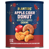 Planters Apple Cider Donut Cashews canister showing resealable packaging for freshness.