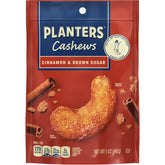 PLANTERS cashews cinnamon and brown sugar snack pack closeup with glossy candied coating for sharing
