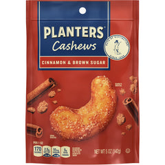 PLANTERS cashews cinnamon and brown sugar snack pack closeup with glossy candied coating for sharing