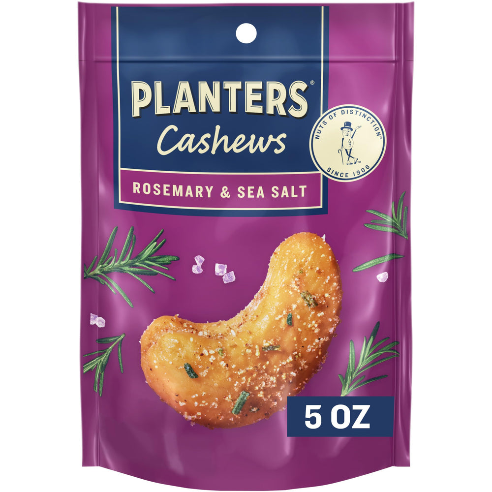 PLANTERS Cashews Rosemary & Sea Salt bag, ready-to-eat trail snack on the go