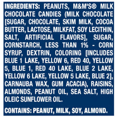 Planters Chocolate Trail Mix Nuts ingredients – highlights peanuts, almonds, raisins, M&M's.