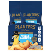 Planters Deluxe Cashews bag closeup, creamy roasted texture for everyday snacking