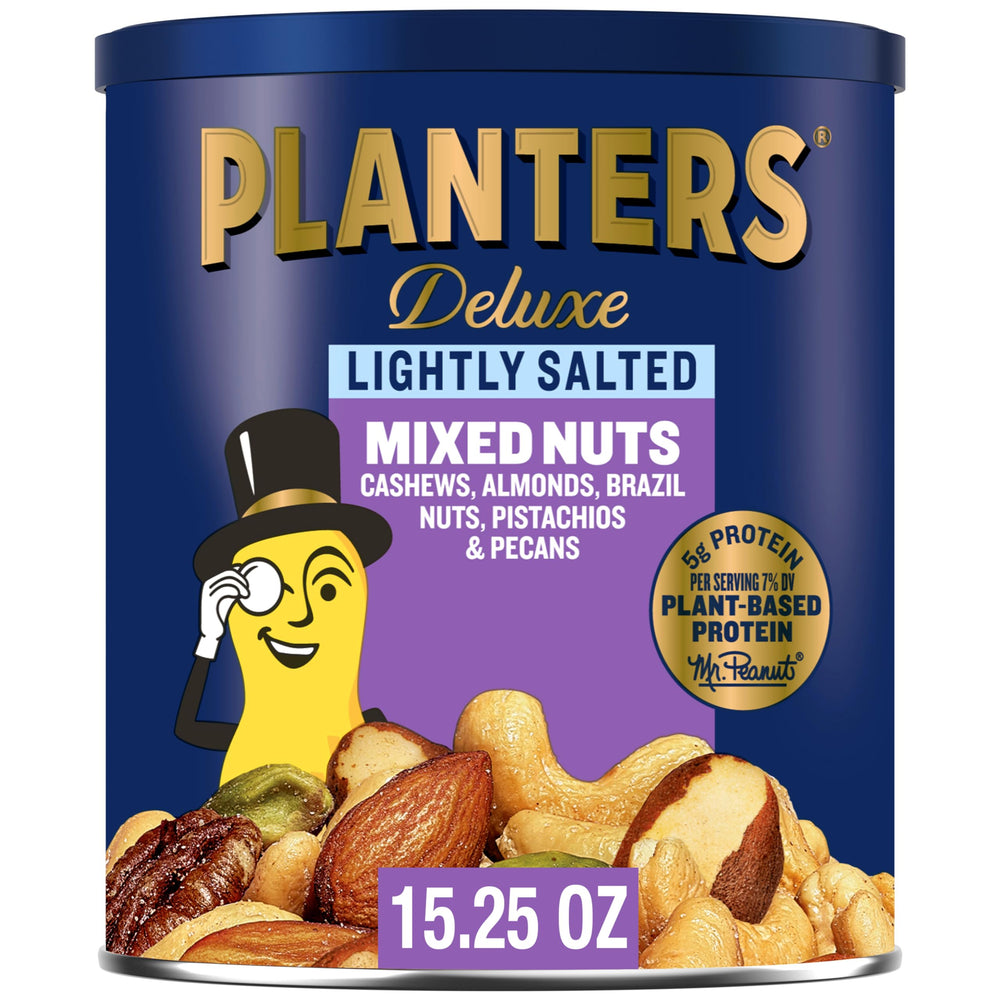 PLANTERS Deluxe Mixed Nuts in a bowl, premium variety for sharing.