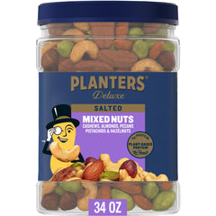 PLANTERS Deluxe salted mixed nuts canister, ideal for sharing and snacking
