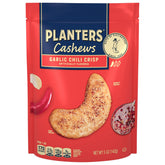 Planters Garlic Chili Crisp Cashews bag; bold flavor for entertaining and everyday snacking.