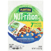 PLANTERS Nut-RITION Nut Mix box front showing seven single-serve pouches for on-the-go snacking.