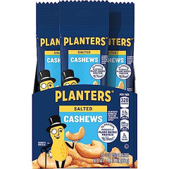 PLANTERS Salted Cashews on a desk for quick office snacking