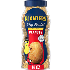 PLANTERS salted dry roasted peanuts jar closeup showing crisp crunch and aroma